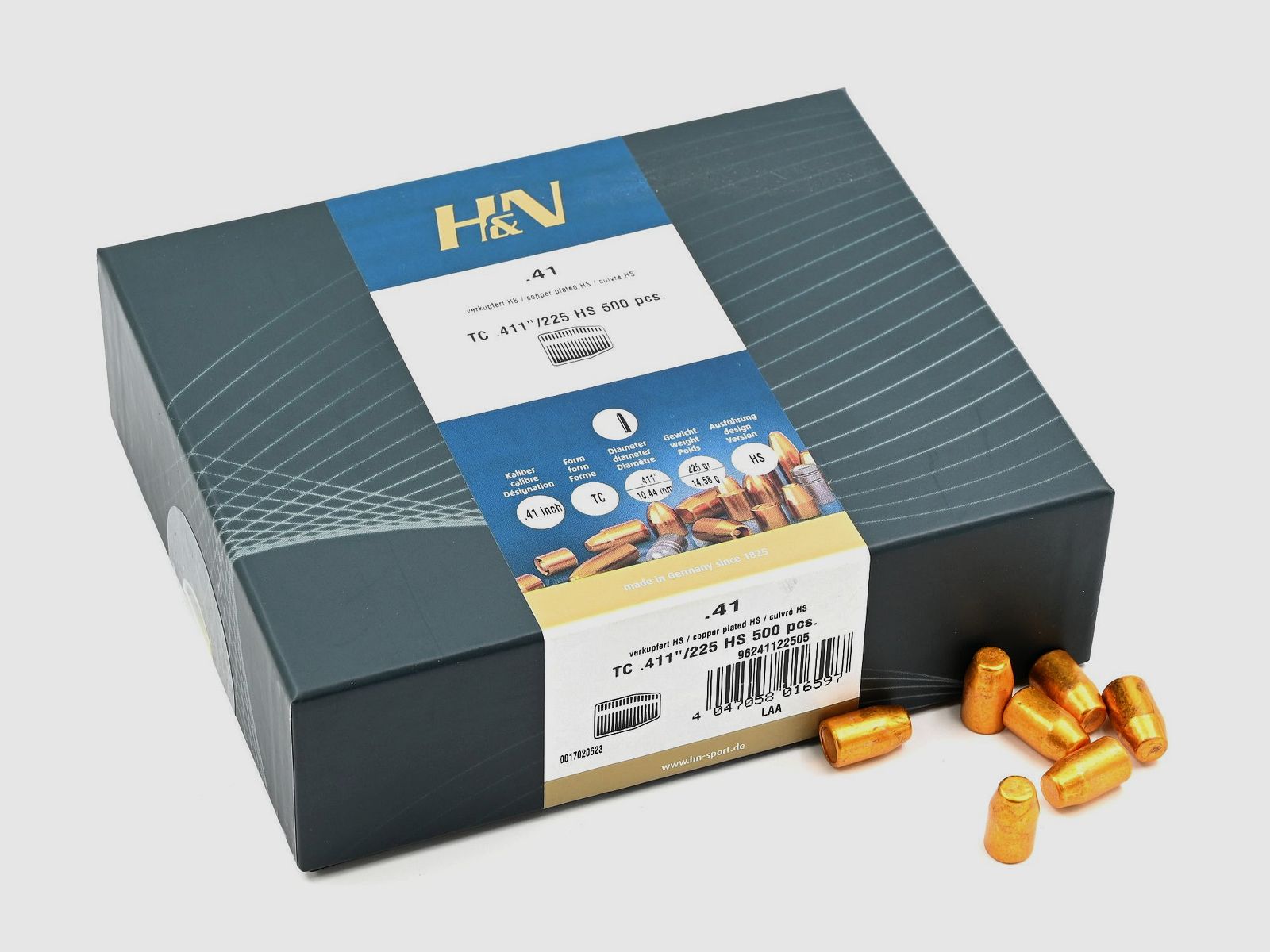 Proiettili per pistole/revolver, H+N .411 HS-KS, 225gr, 500 pz, .41 Mag.
