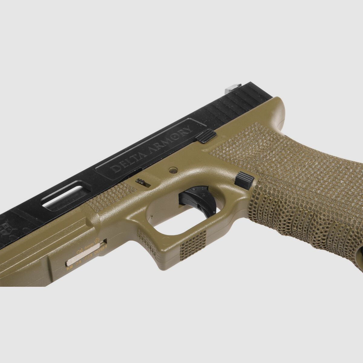 P02 GBB Airsoft Pistol with Grip Stippling in Olive | Delta Armory