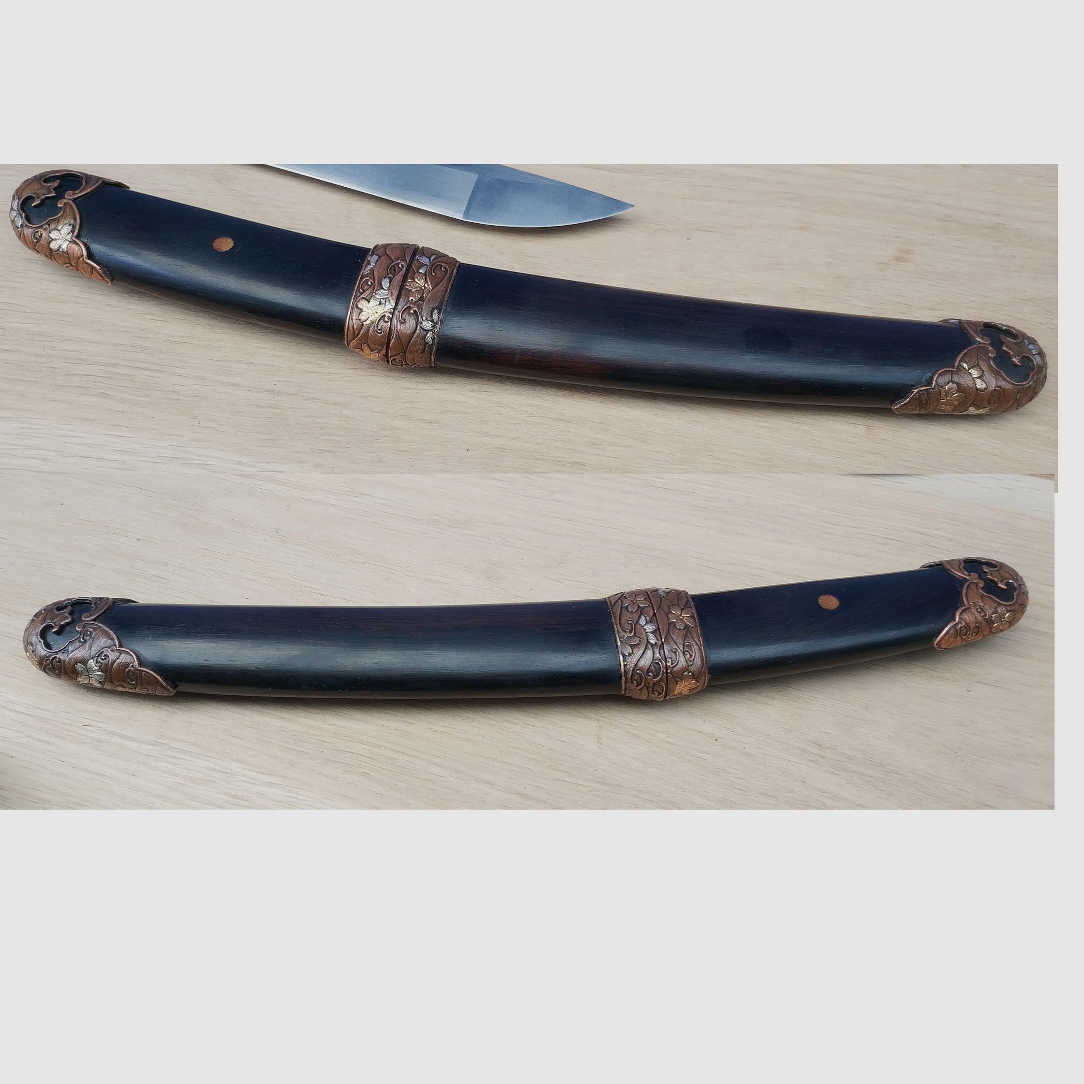 Honsanmai Tanto, handpoliert, Heft und Scheide aus Ebenholz