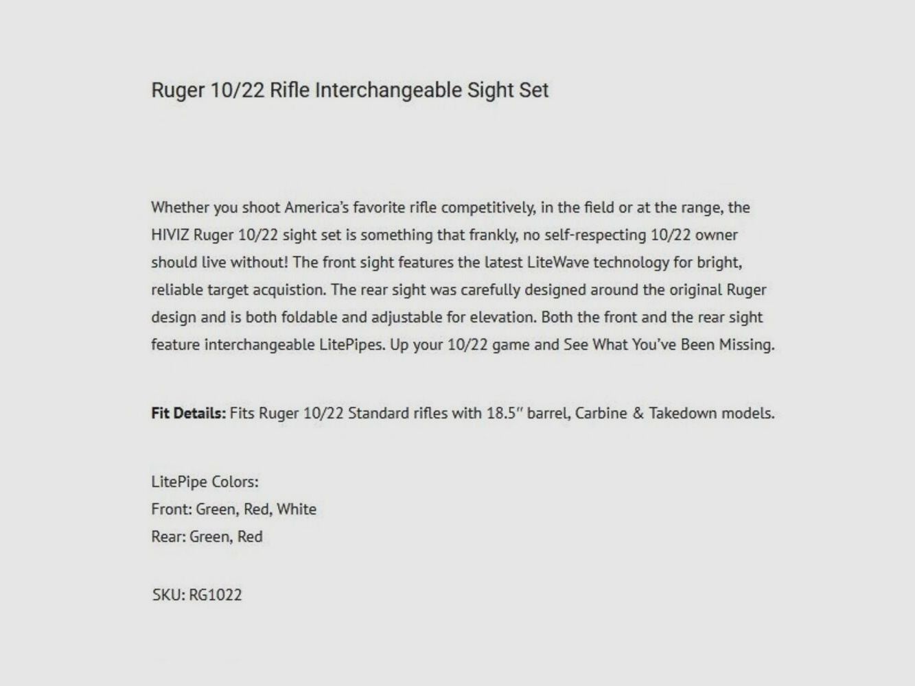 Hiviz HIVIZ set di mire LiteWave Fiber, 3 colori, Ruger 10/22, immagine 2 di 4