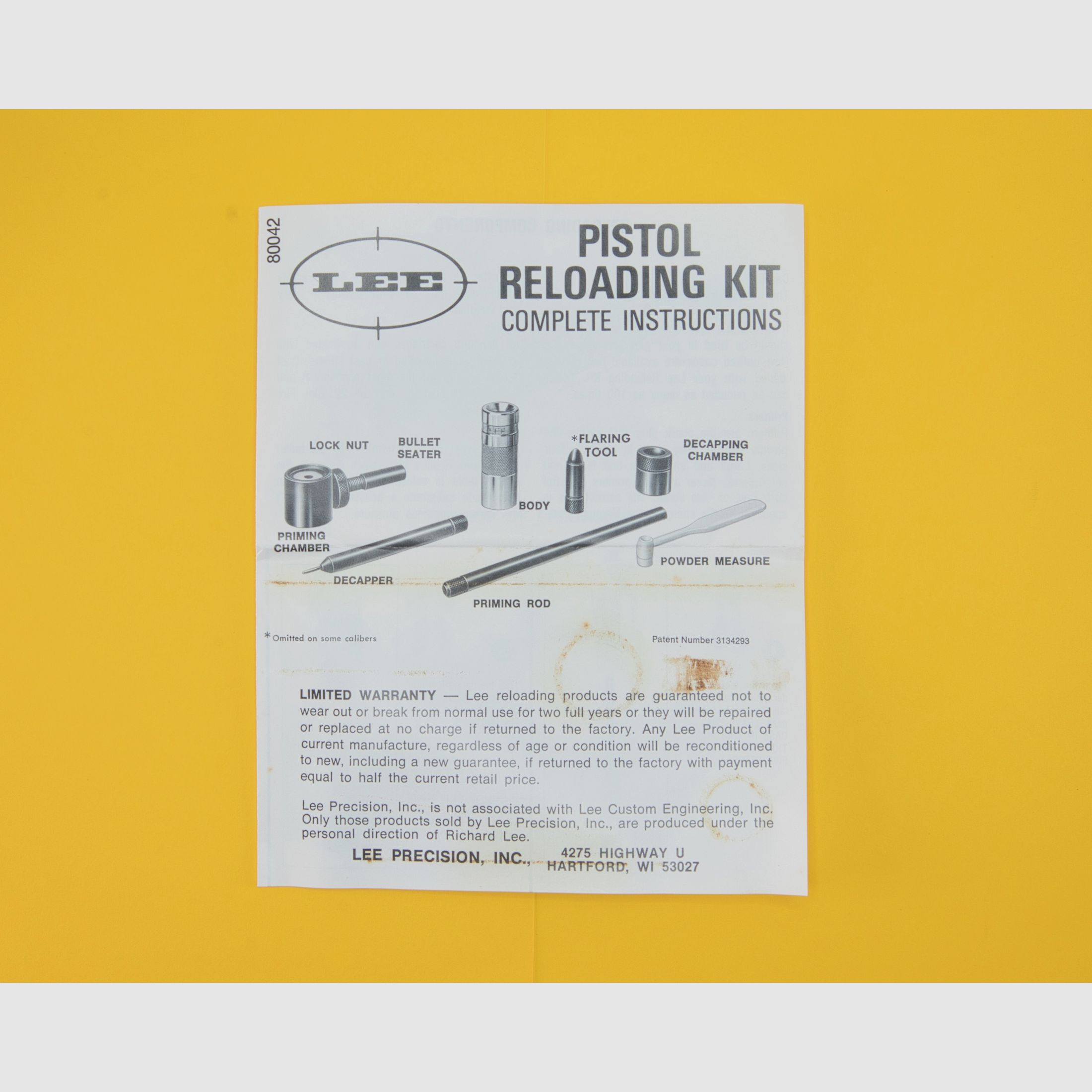 Conjunto de matrices de recarga manual Vintage LEE Lee Precision 90263 Classic Loader Calibre 45 Colt / 45 Long Colt