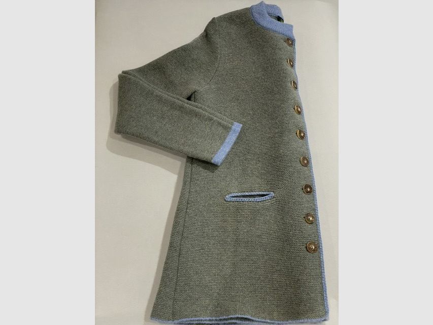 Damen Strickjacke Lang aus Merinowolle mit Kellerfalte in Salbei/Blau, Bild 1 von 2