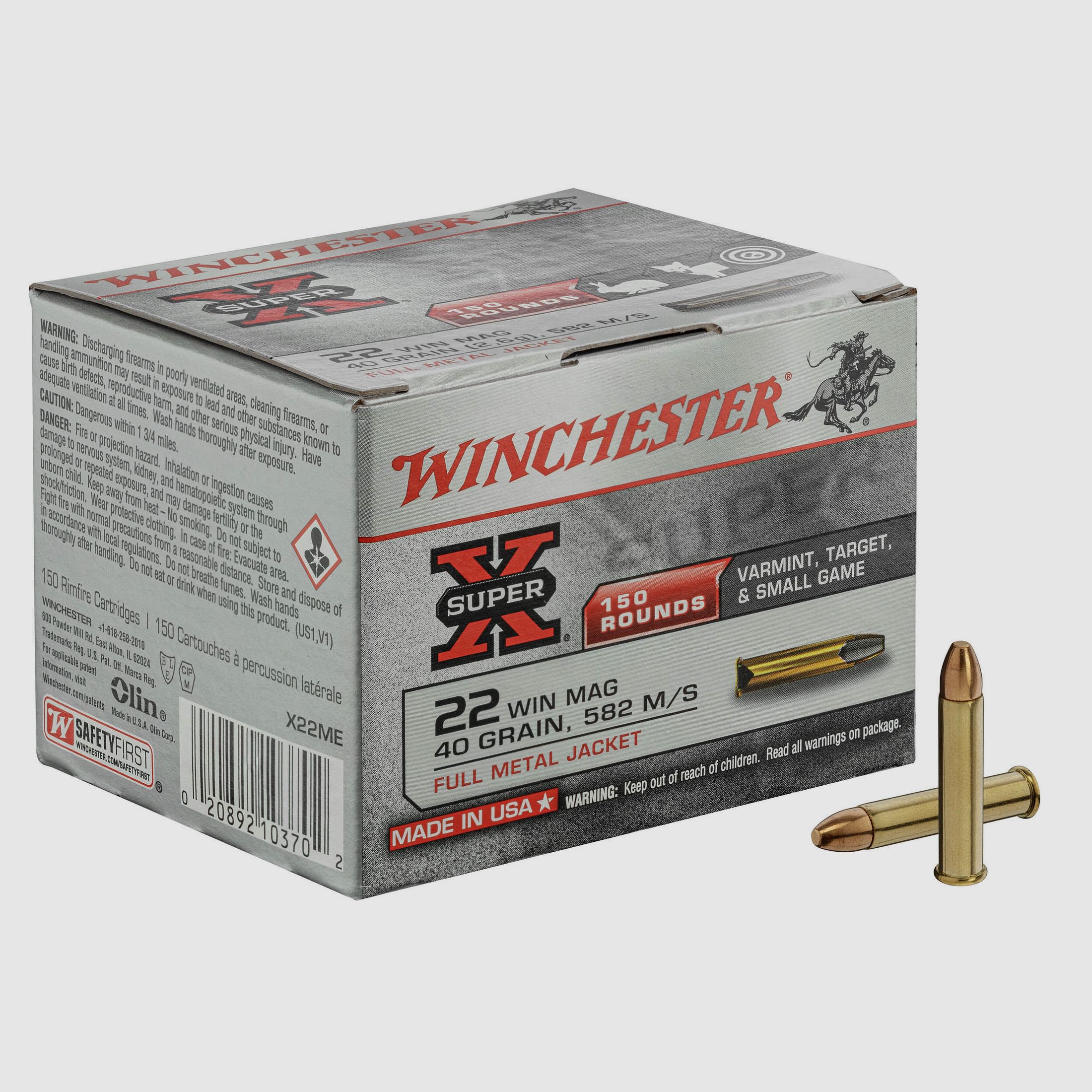 Patrone Kaliber 22 Win Magnum Winchester Super X Blindiert, Bild 2 von 8