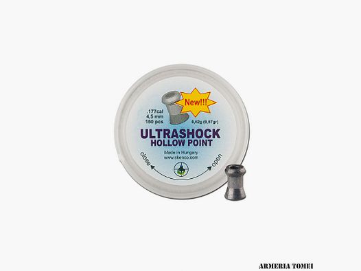 KUGELN DRUCKLUFT – SKENCO – ULTRASHOCK HOLLOW POINT KAL. 4,5 / 0,62G (9,57GR) 150 ST.