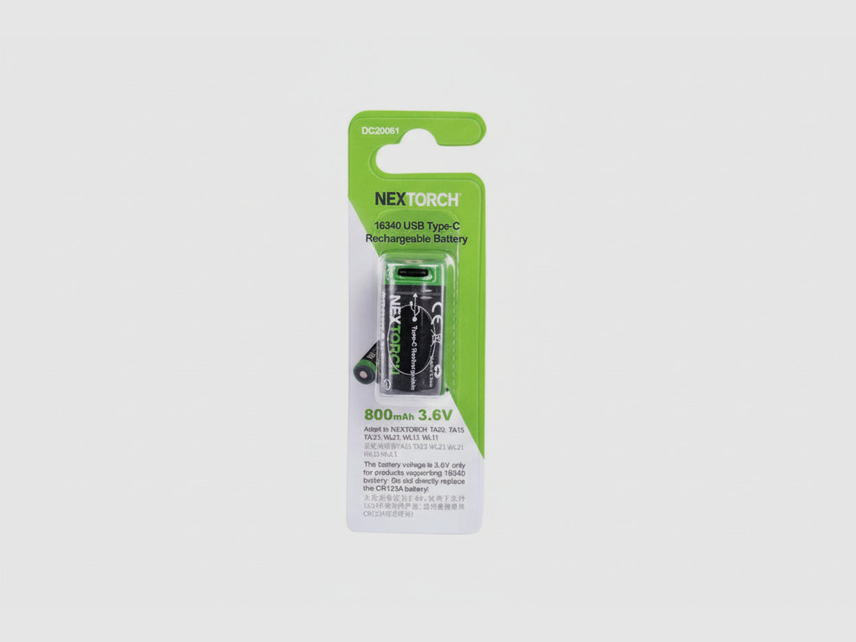 NEXTORCH DC20061 16340 Batterie USB-C – 3,6 V 800 mAh pour TA20 & TA21