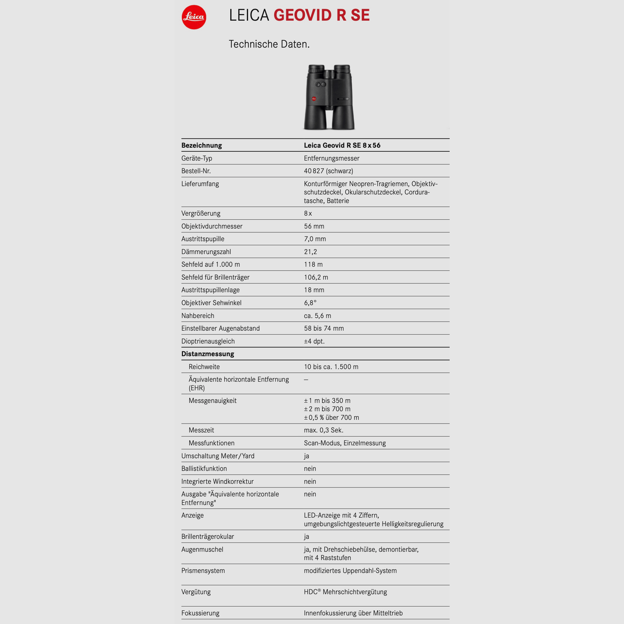 LEICA 408-27 Geovid R SE 8x56 Fernglas mit Entfernungsmesser