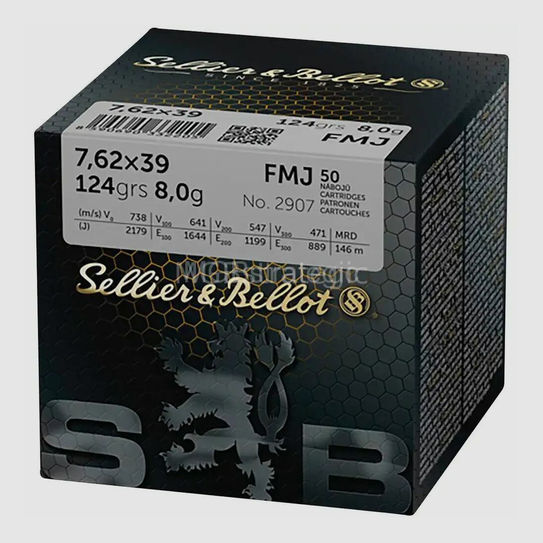 Sellier & Bellot 7.62x39 full metal jacket 8.0g/124grs. 8x 50 rounds = 400 rounds = 1 box