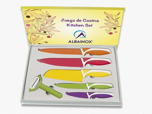 Set de 6 couteaux de cuisine colorés avec éplucheur économique