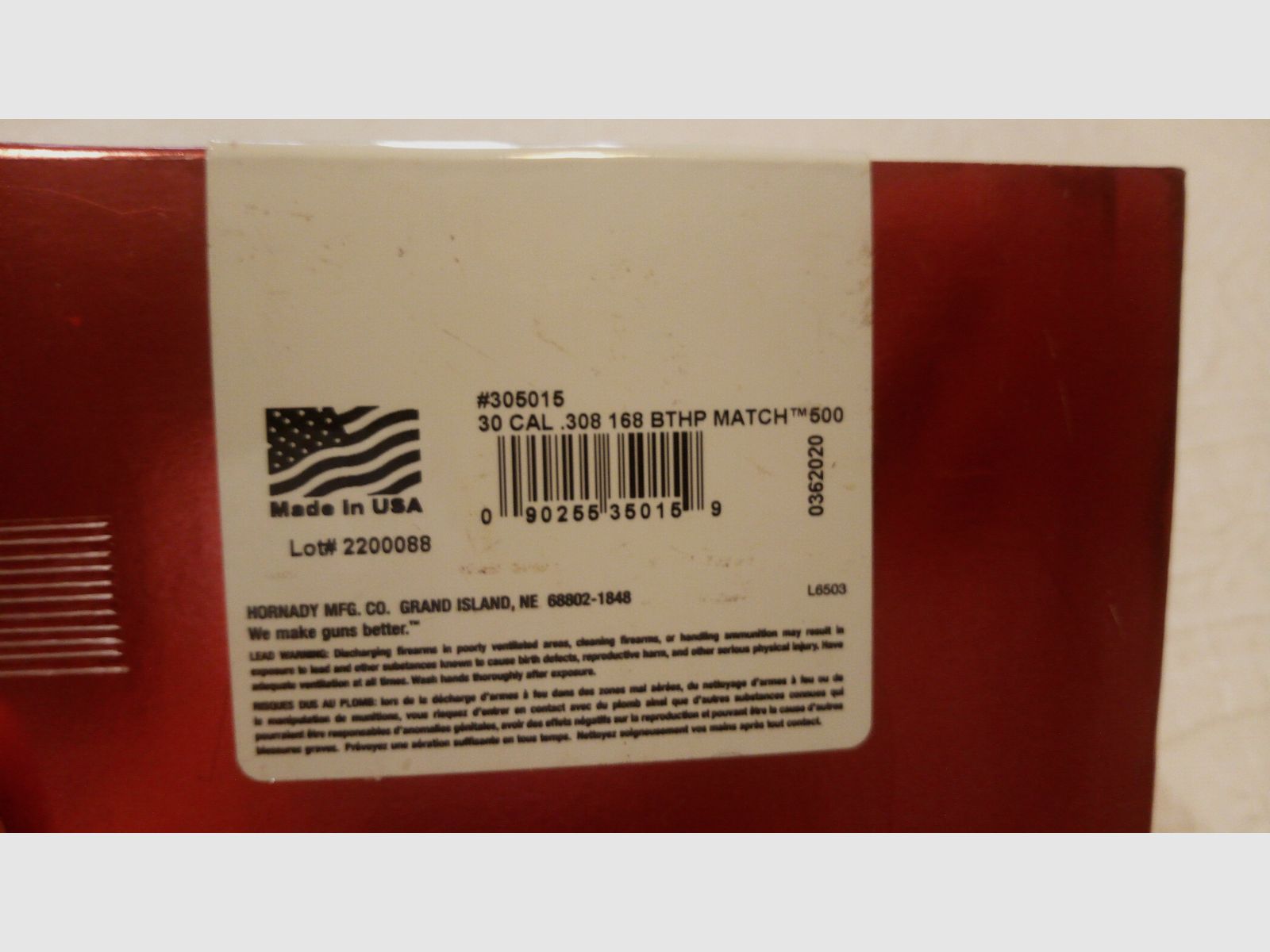 500 Hornady Match HPBT .308 / .30 cal 168 gr bullets NEW in original packaging