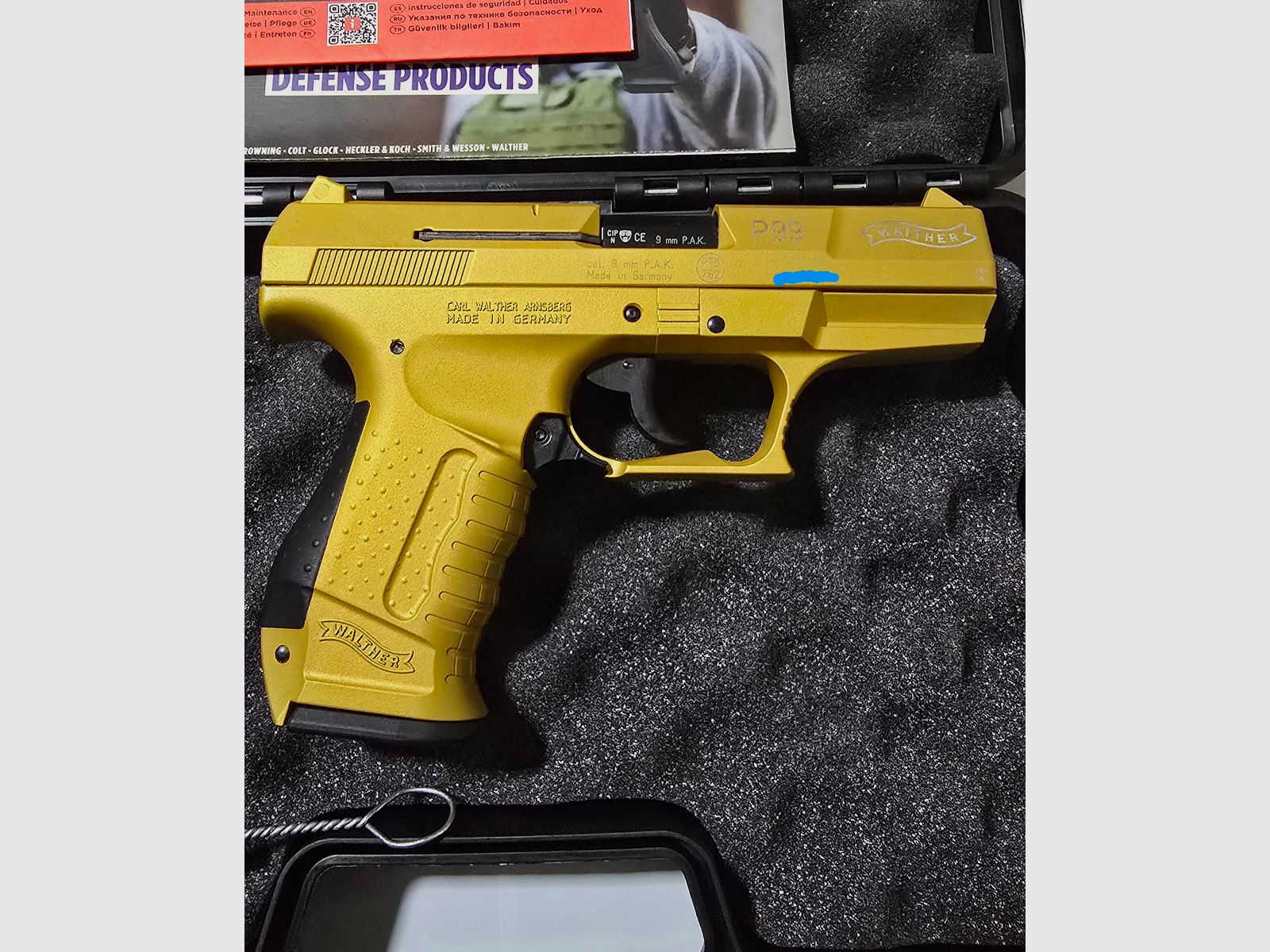 Walther P99 Gold Cerakote 9mm PAK blank firing