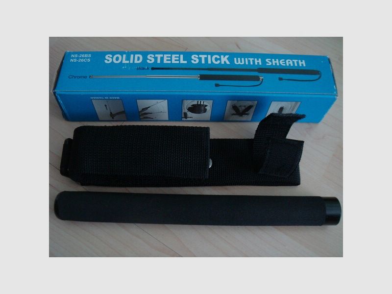 Neu, unbenutzt, ausziehbar Dreisegment-Schlagstock Metall, schwarz, 25cm-66cm