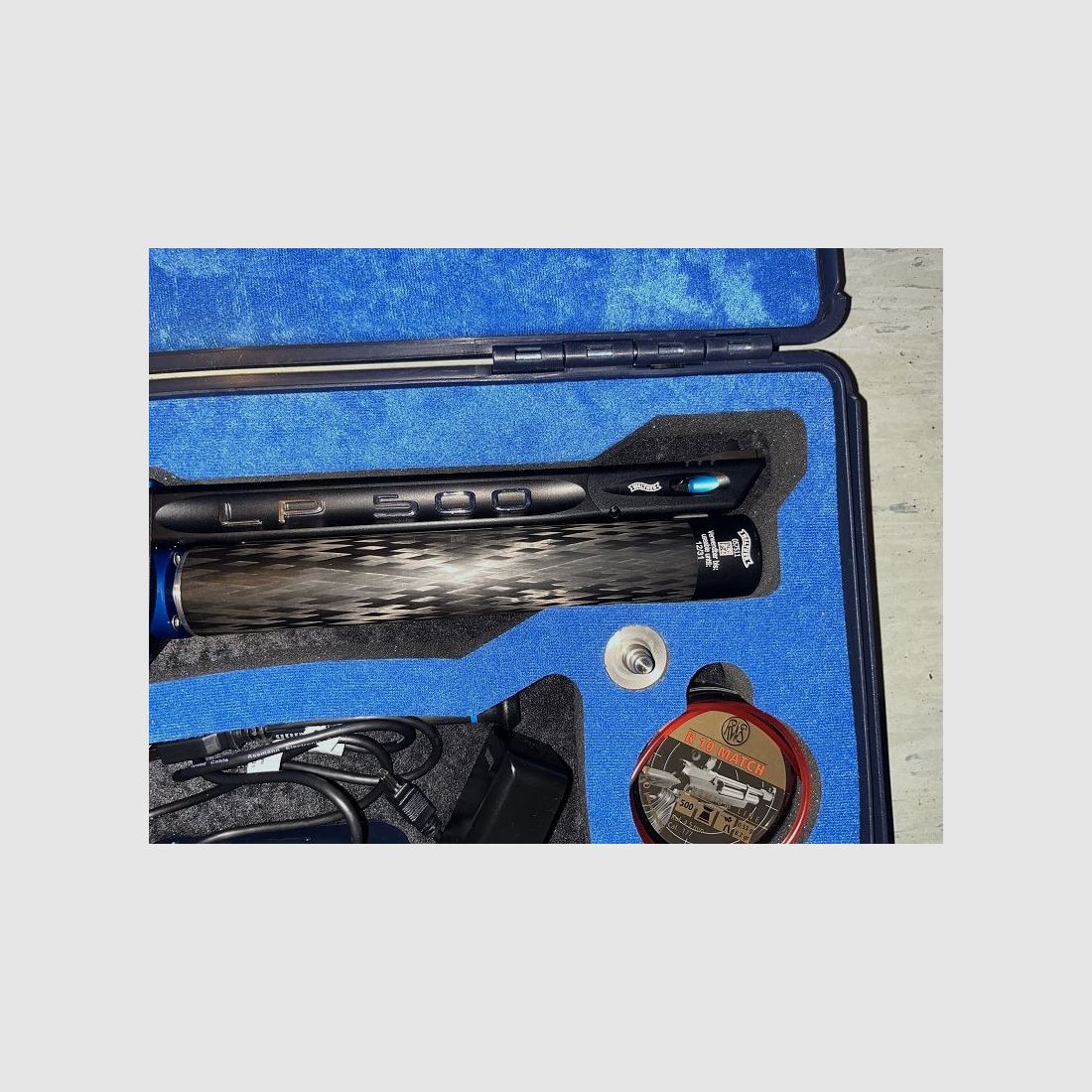 Match pistola ad aria compressa Walther LP500-E / Meister Manufaktur Blu - Grilletto elettronico / Cartuccia in carbonio
