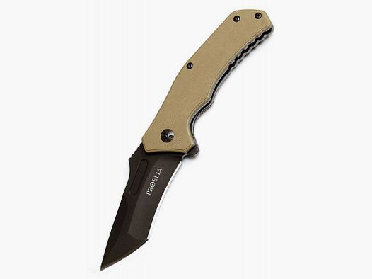 Defcon Proelia Modified Tanto Taschenmesser, schwarz beschichtet, brauner Griff