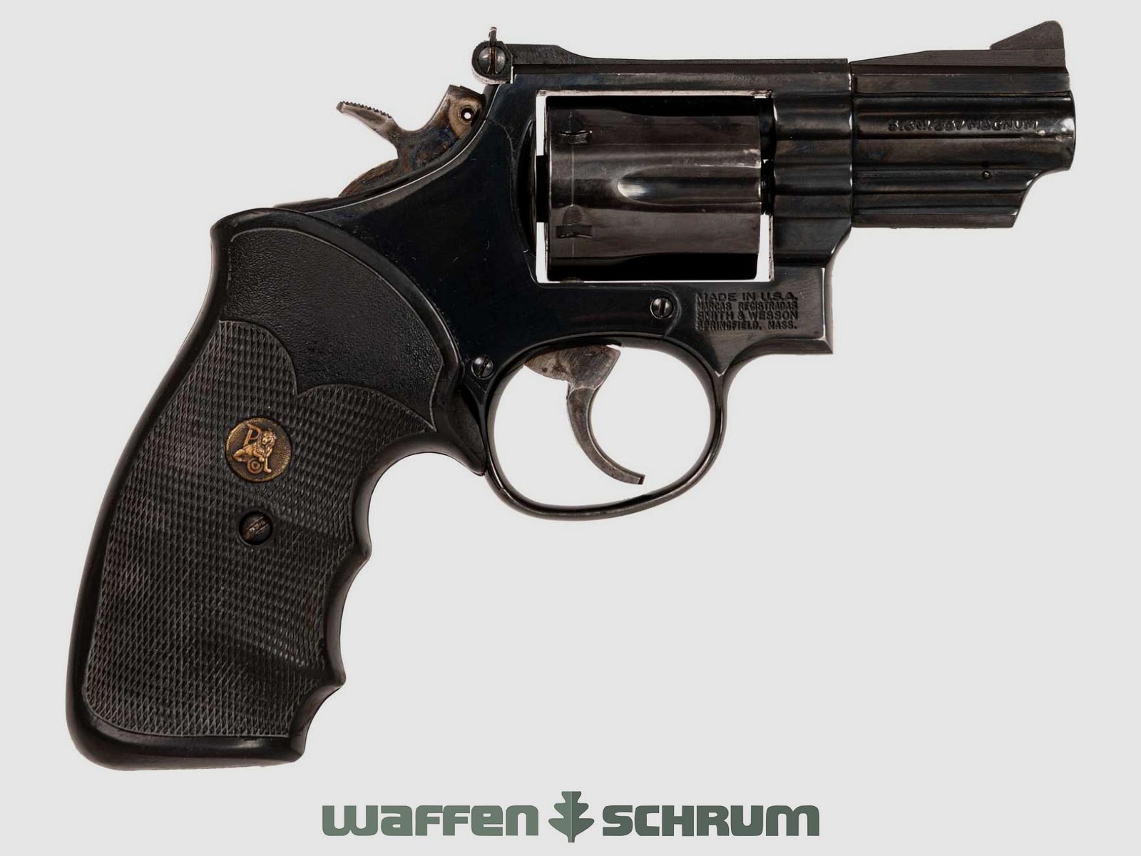 Smith & Wesson Mod.19 .357Mag , LL: 2,5 Zoll, Lederholster, Pachmayr-Griff, verstellbare Visierung