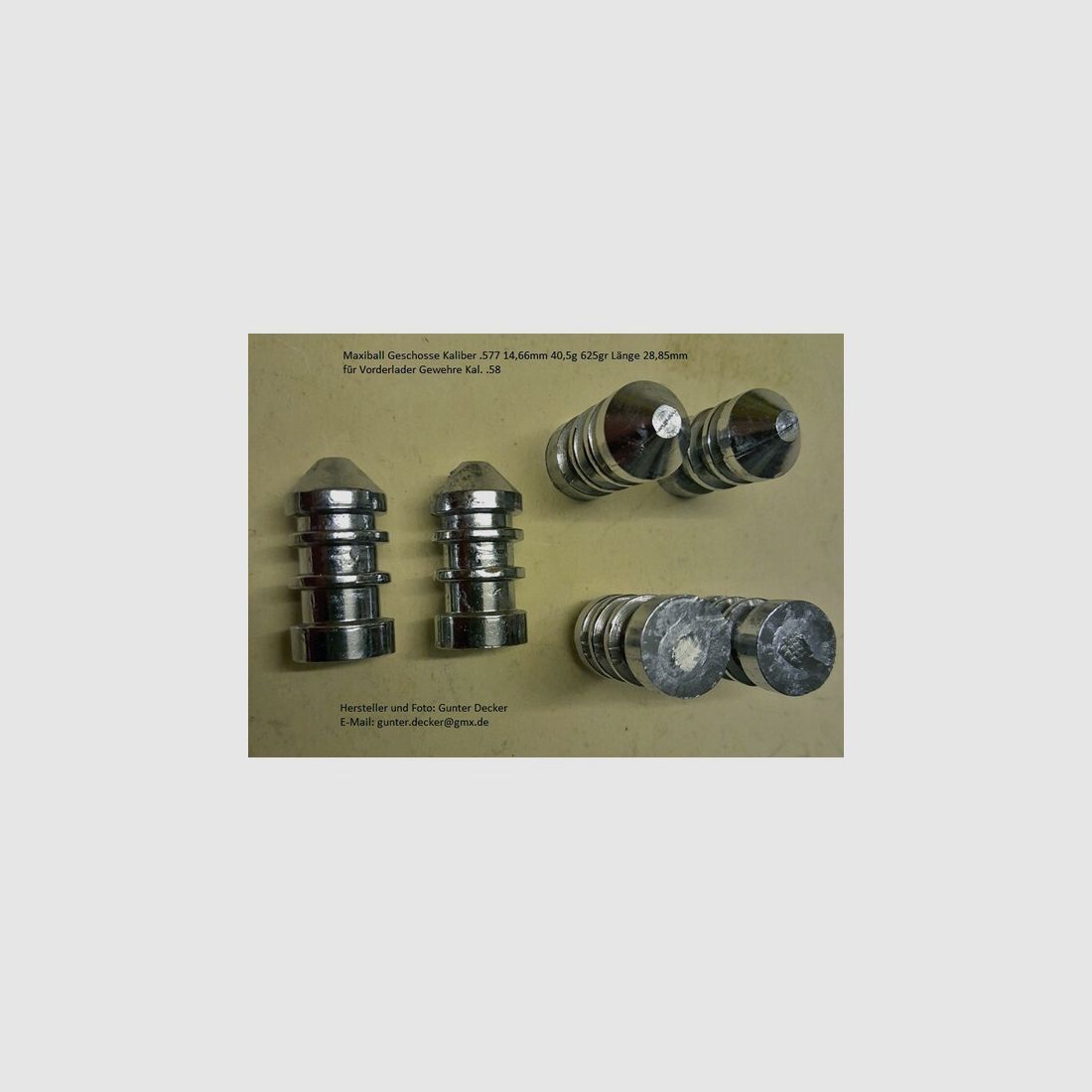Maxiball Geschosse Kaliber .577 14,66mm 40,5g 625gr Länge 28,85mm für Vorderlader Gewehre Kal. .58