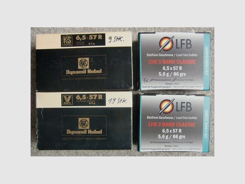 MUNITION: 45 PATRONEN KAL. 6,5x57R, AB LAGER LIEFERBAR!!!