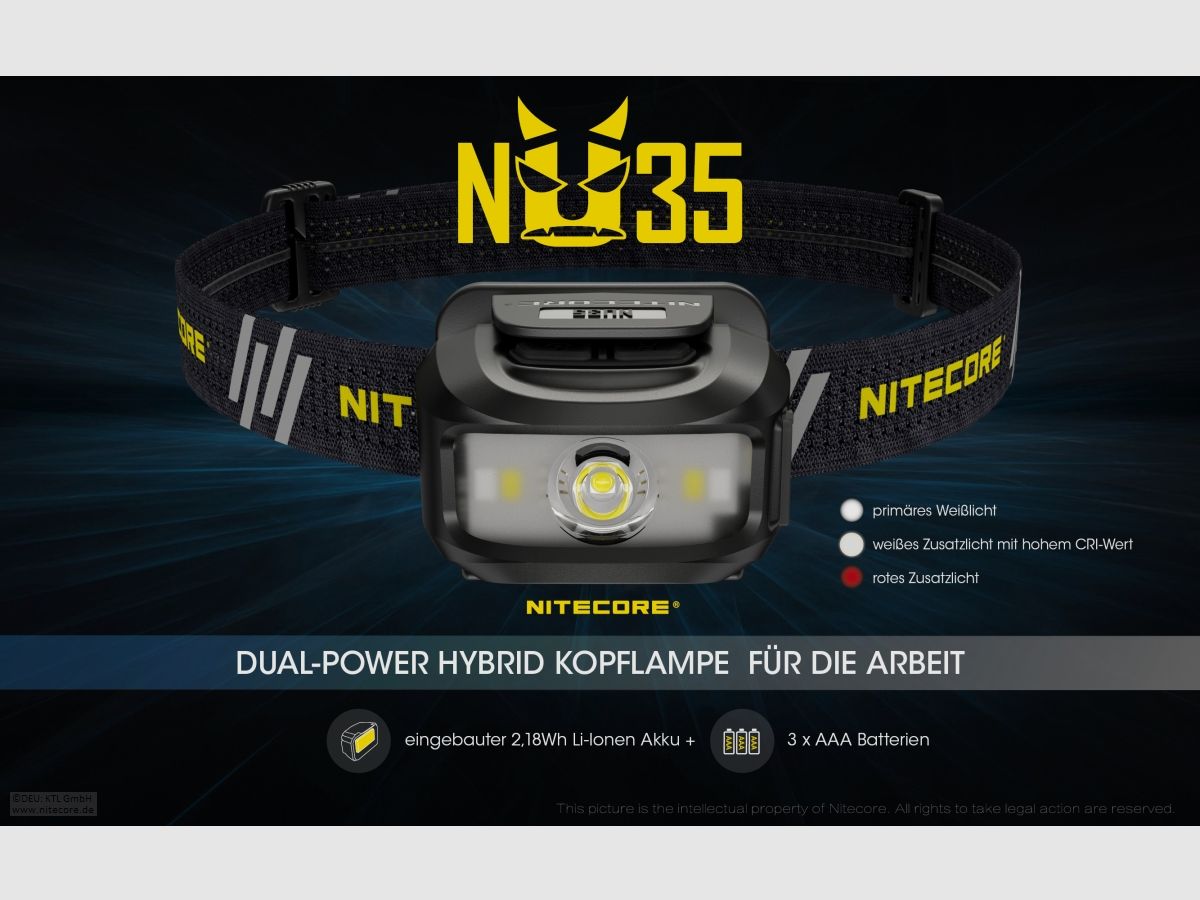 Nitecore NU35 Stirnlampe NU35 Dual Power