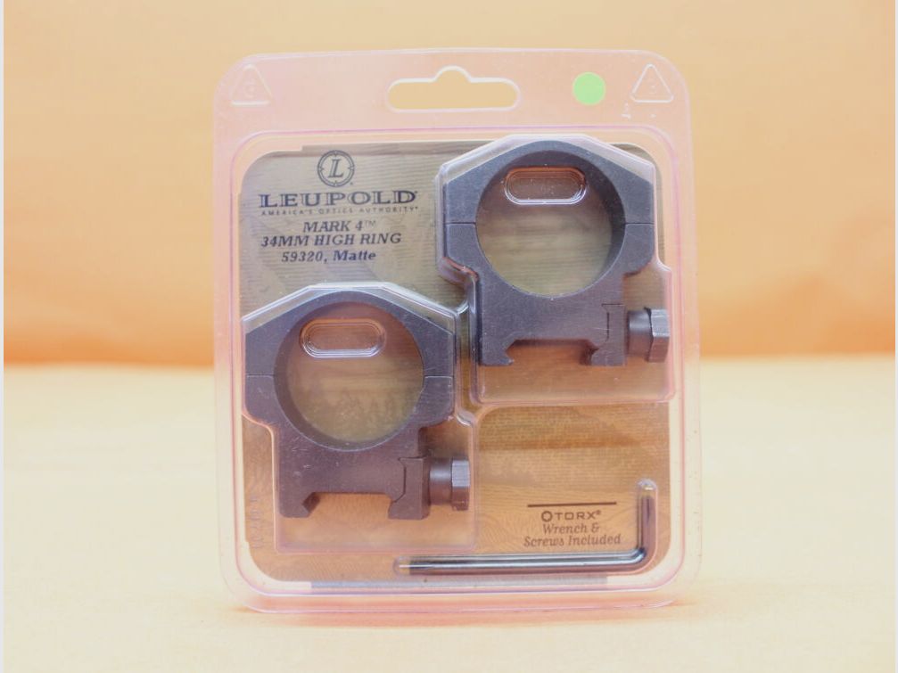 Leupold	 Leupold Mark4 Montageringe 34mm high (59320) Stahl brüniert matt für Picatinnyprofil BH=10mm