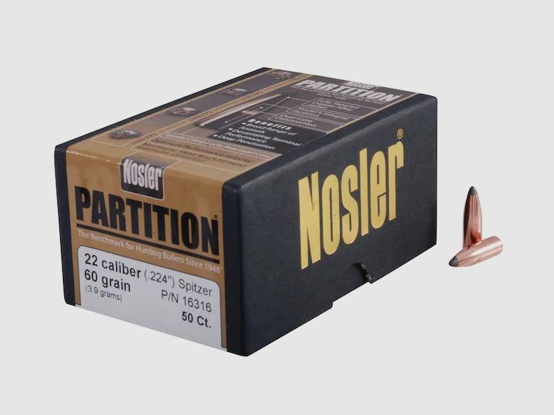 Nosler Bullet Partition .22/.224 60GR Spitzer 50 pieces