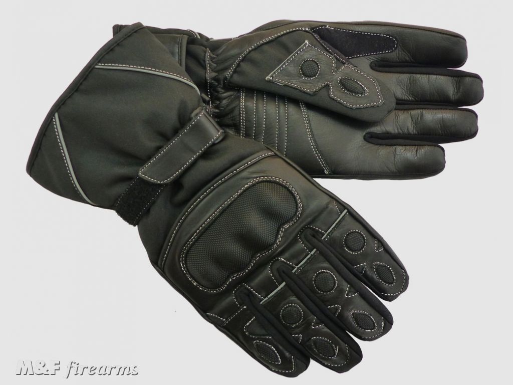 Biker-Handschuhe mit Protektoren Thinsulate 3M Vlies Hipora 3-Schicht Wasserprotektion und Scotchlite 3M Reflexionsnähten