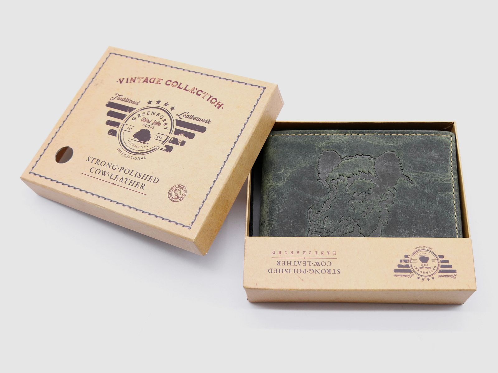 Greenburry leather wallet olive Vintage Animal Collection boar stag 1705-wildboar-30