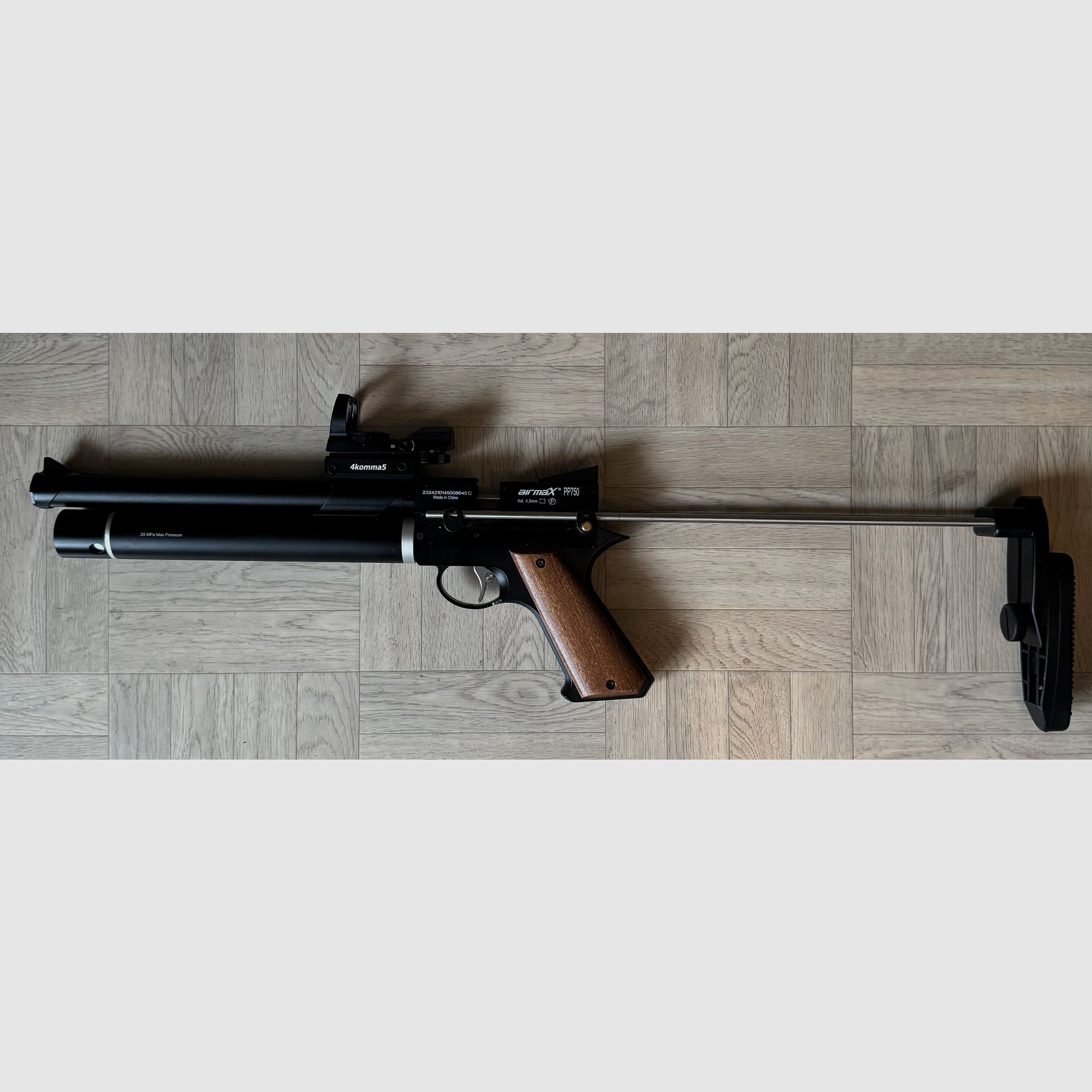 AirmaX PP750 LP air pistol caliber 4.5 mm incl. red/green dot sight and air pump