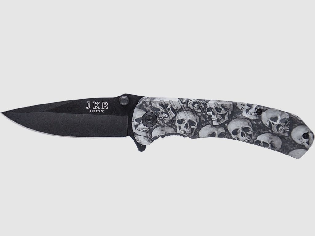 JKR Skull Folding Knife Gray