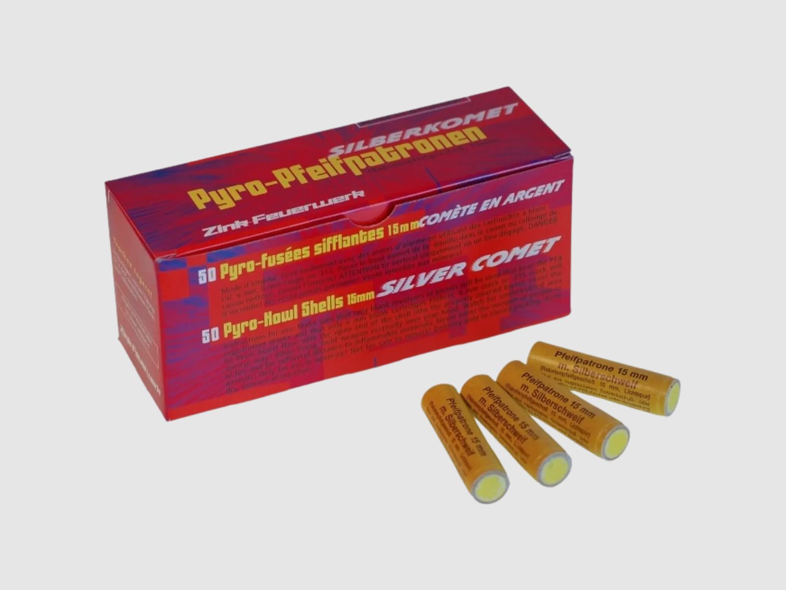 Zink Pfeifpatronen mit Silberschweif 50er Pack