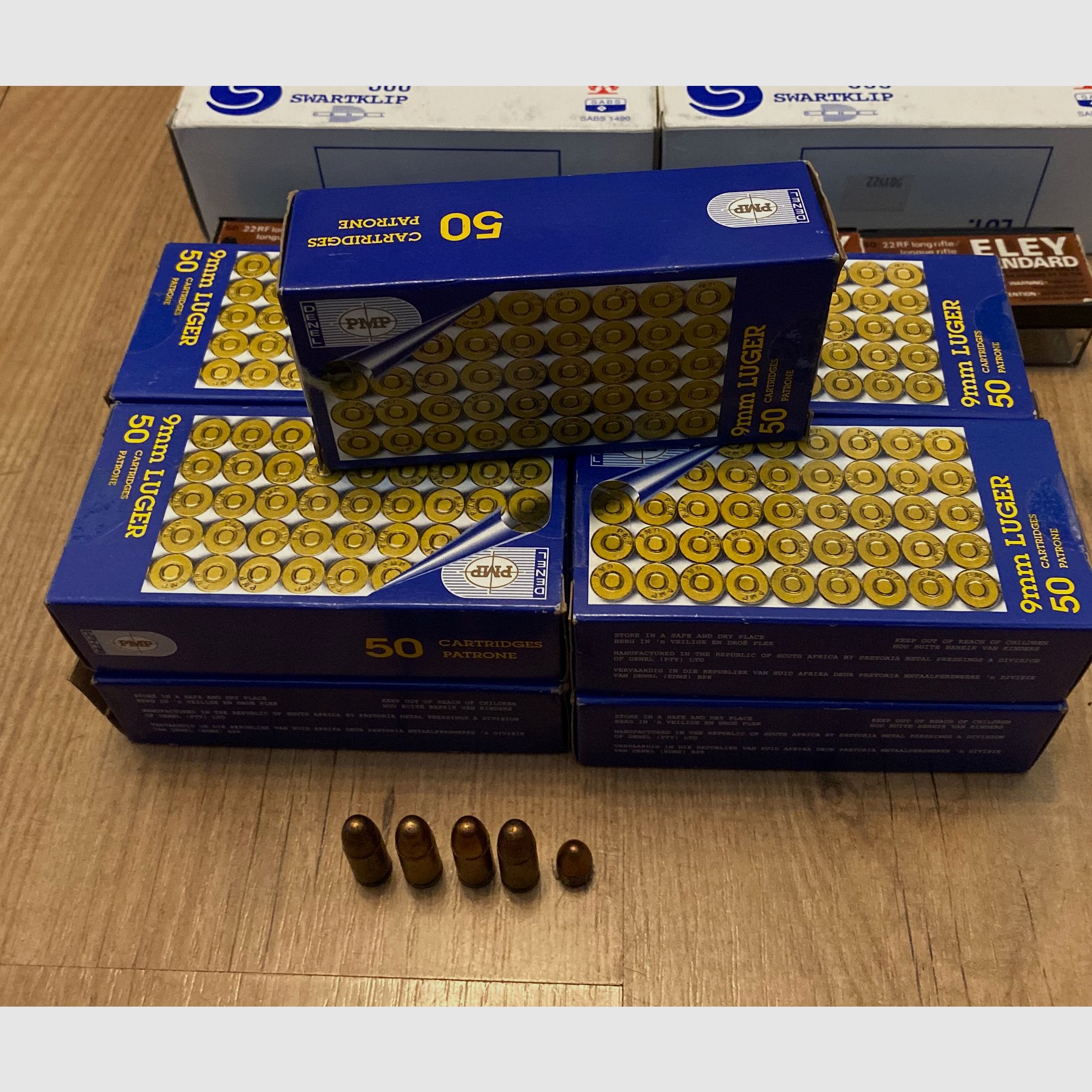 450 Schuss Munition des Kalibers 9 mm Luger des Herstellers PMP