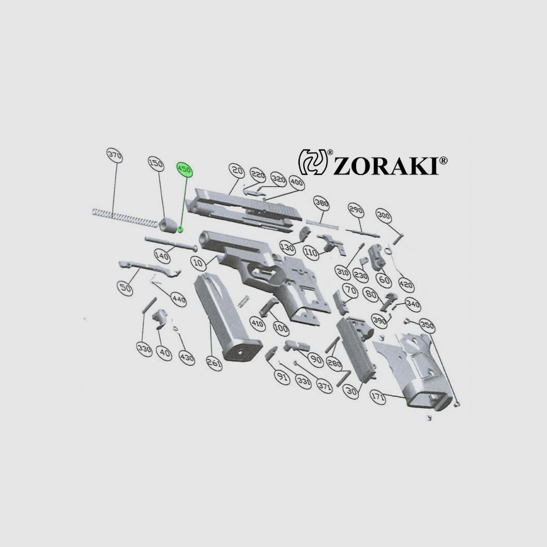 O-Ring StoĂźminderer fĂĽr Schreckschuss Pistole Zoraki 914, Kaliber 9 mm P.A., Ersatzteil