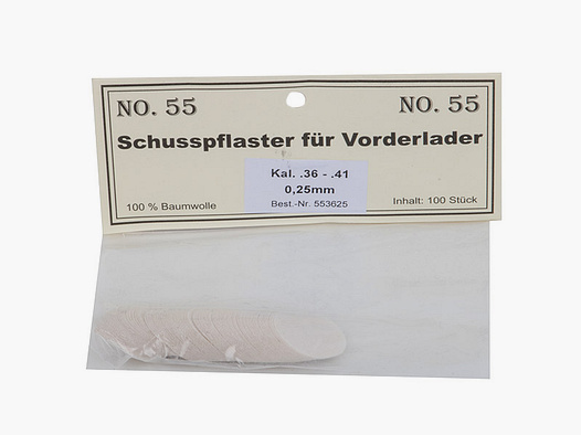 Match Schusspflaster fĂĽr Vorderlader No. 55 0,25 mm Kaliber .36 - .41