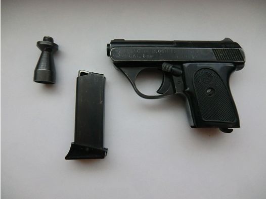 HS  Mod. 5A  8mm Taschenpistole 6 Schuss Magazin  PTB 100  Beschuss: 1979 mit Pyrobecher