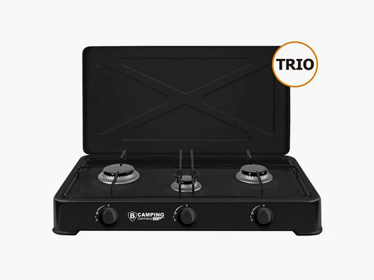 Cocina de gas de 3 llamas (TRIO) con manguera de conexión y regulador de presión