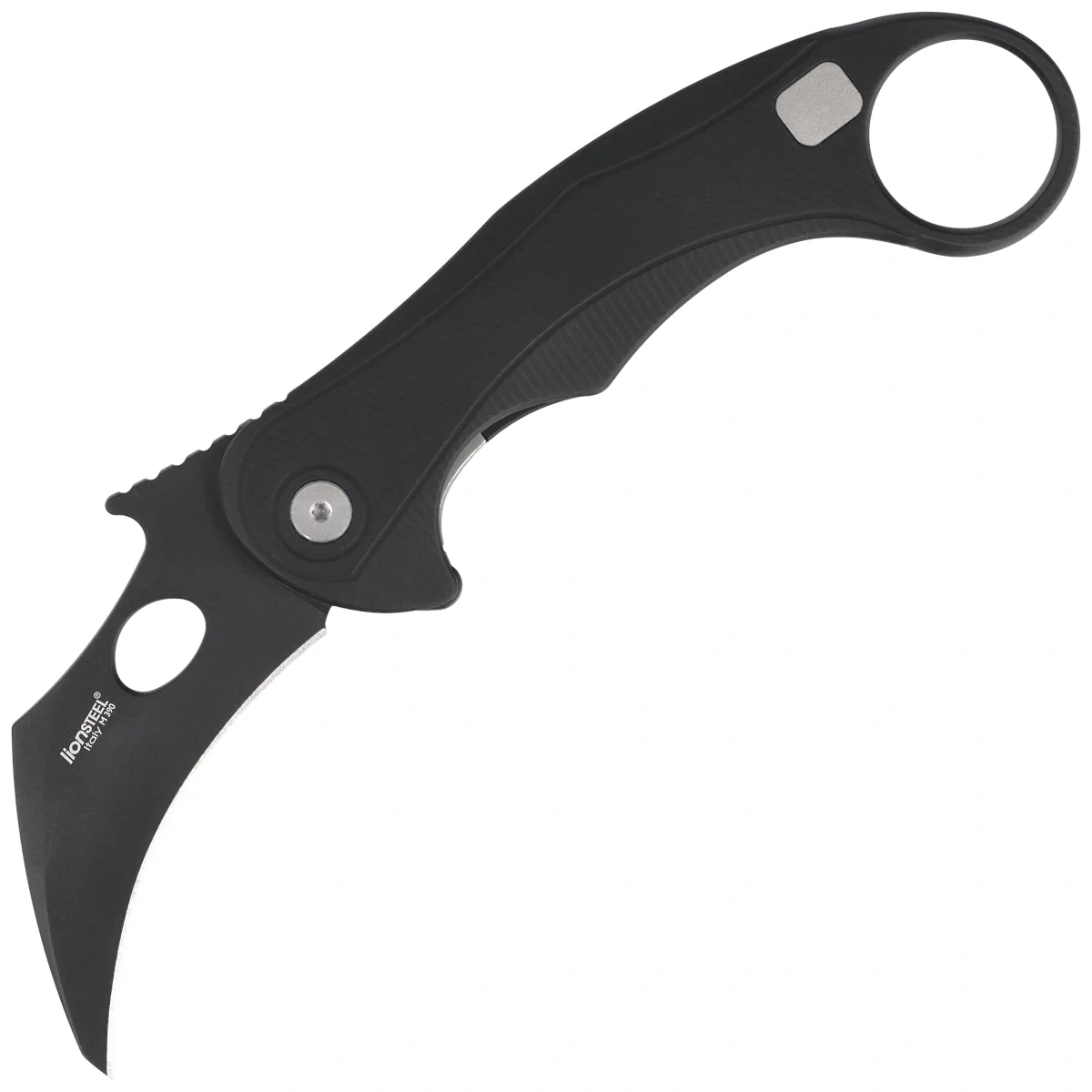 LionSteel L.E.One Mid Karambit Klappmesser, schwarzes Aluminium, schwarzes M390 by Emerson Design (LE2 A BB)
