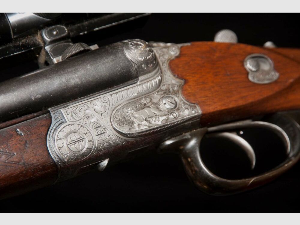 Drilling prebellico Kunz con incisione e serbatoio per calci BJ 1936