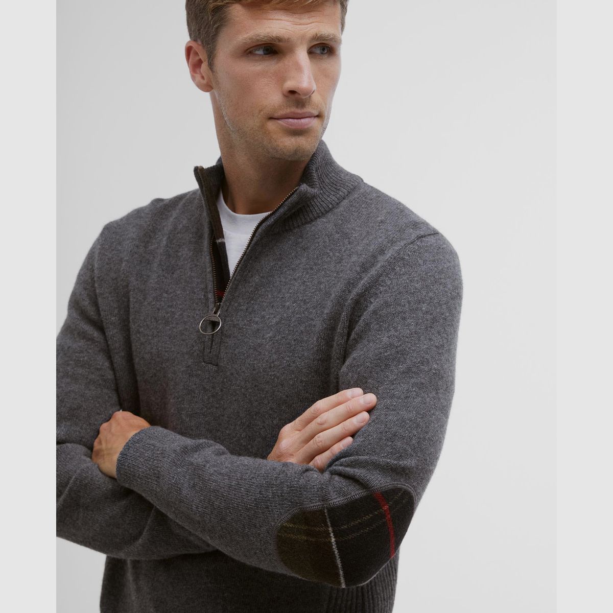 BARBOUR Holden Half Zip Sweater Mid Grey Marl