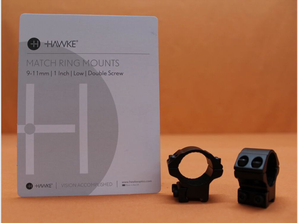 HAWKE HAWKE Montaż pierścieni Match 1" niskie (22100) BH=10mm Aluminium czarne matowe do szyny pryzmatycznej 9-11mm, zdjęcie 1 z 2