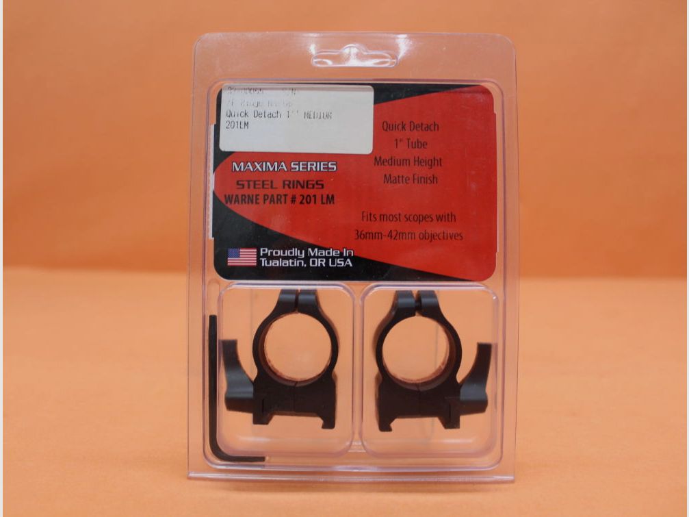 Warne Warne Maxima QD mounting rings 1" Medium (201LM) steel blued matte for Weaver profile