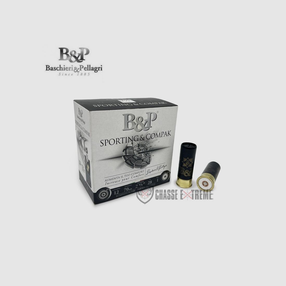 25 Cartucce B&P Sporting Compak 28g Cal 12/70 PB 8.5