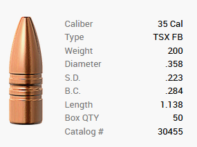 Balle Barnes .35/.358 200GR TSX HP FB 50 pièces