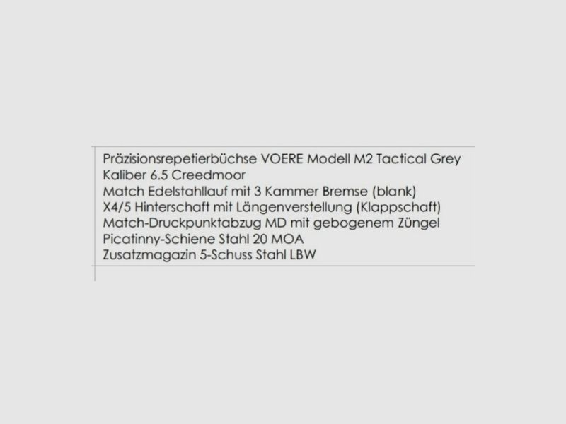 Voere M2 mit X3/4 Schaft Präzisionsrepetierer 6.5 Creedmoor Garantie+ Koffer