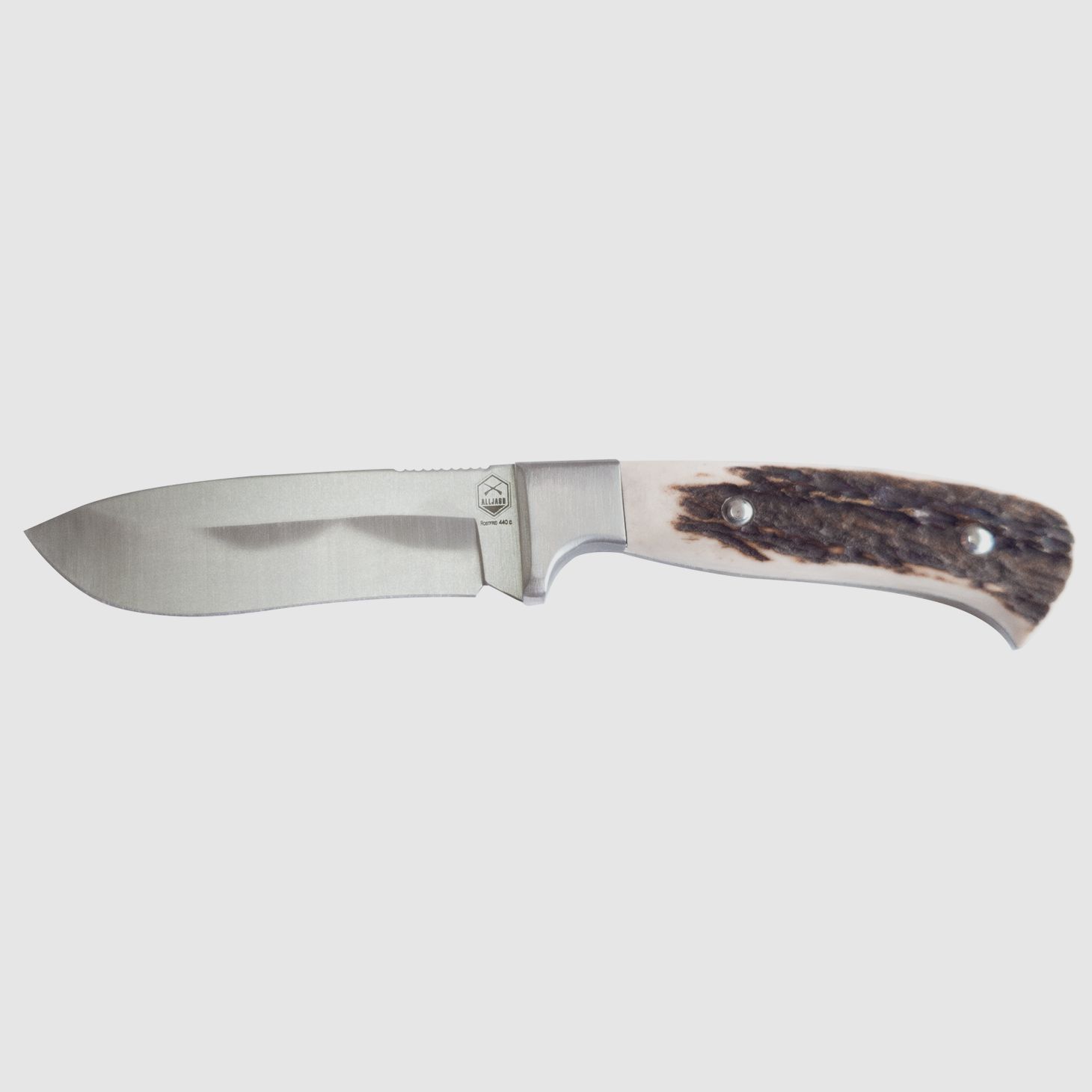 Hunting knife with drop point blade and stag horn handle