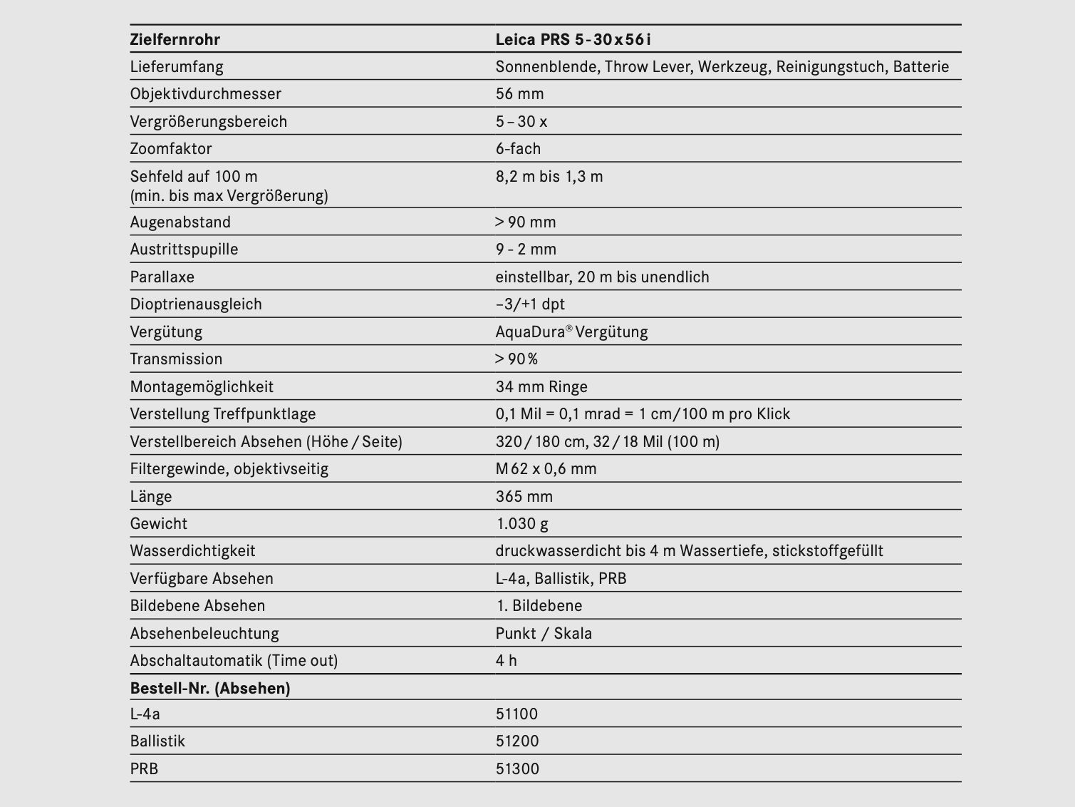 LEICA 51200 Zielfernrohr PRS 5-30x56i Ballistic