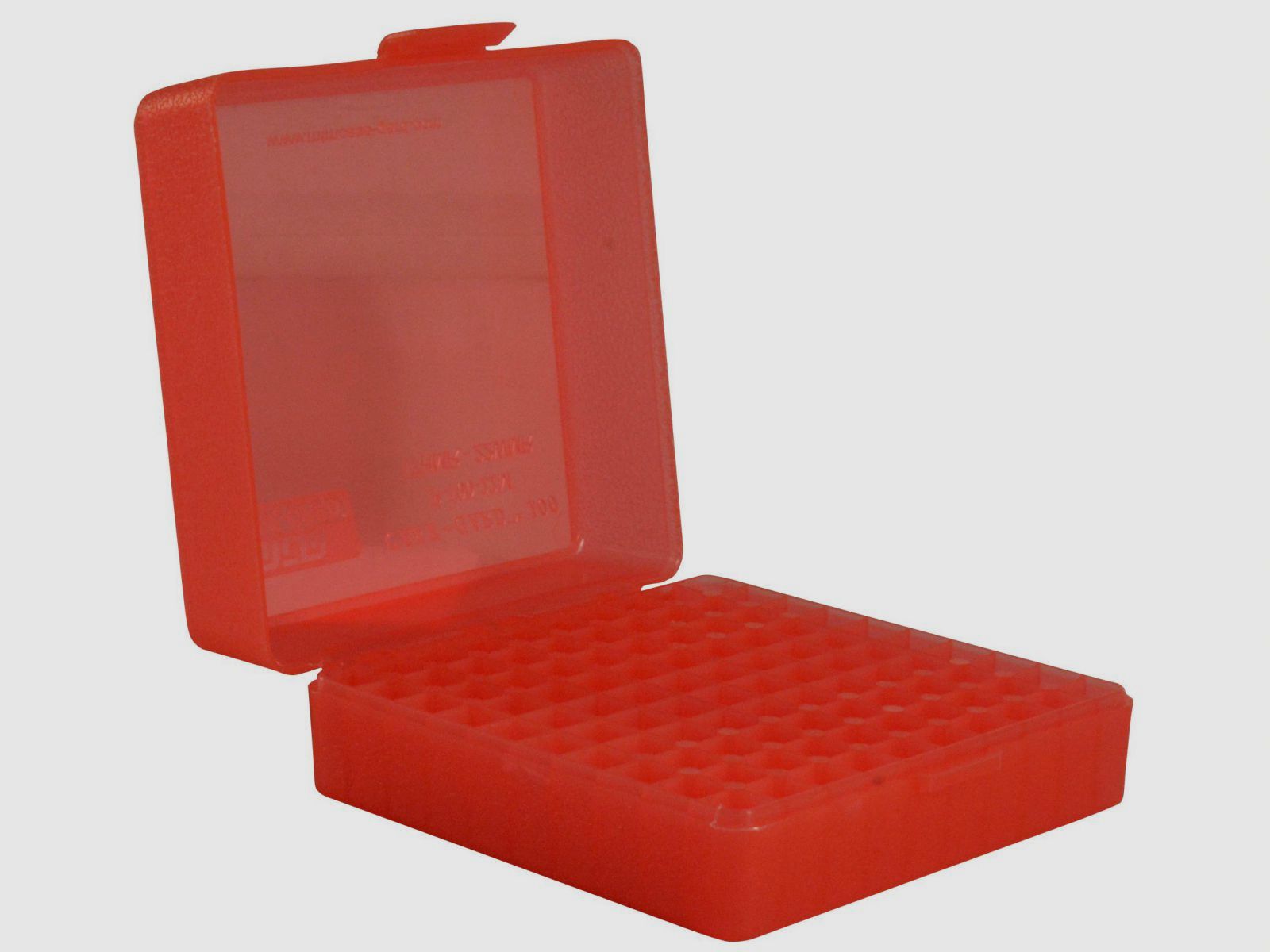 MTM scatola per cartucce P-100-22M-29 rossa trasparente con coperchio a ribalta per 100 cartucce .22 LR / .17 HMR / .22 WMR