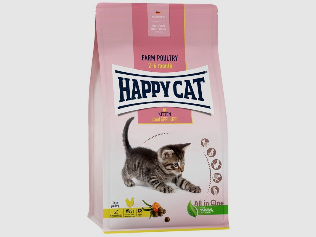 Happy Cat Katzen Trockenfutter Kitten Land Geflügel 1,3 kg x 4 Stk.