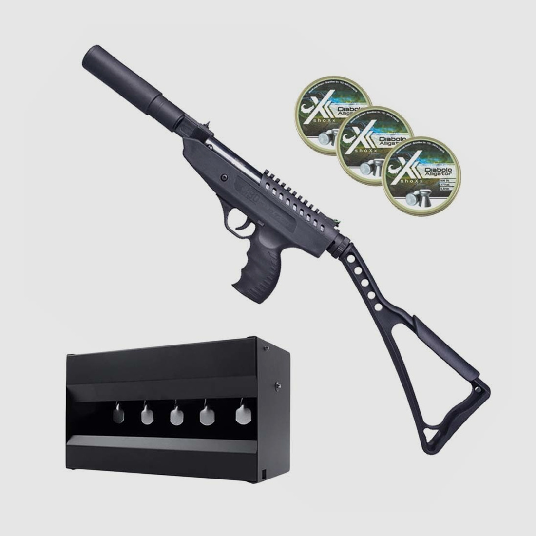 BO Manufacture Hitman Pistola ad aria compressa .177 + shoXx Plinking, Diabolos 3x