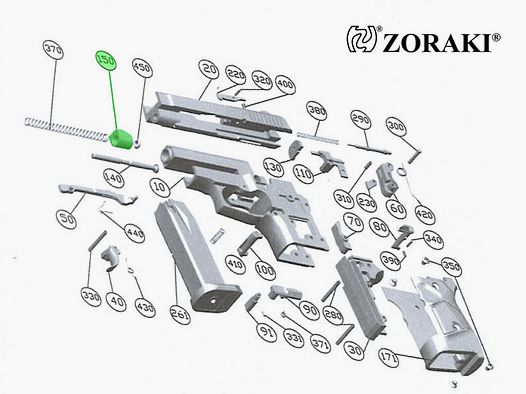 StoĂźminderer fĂĽr Schreckschuss Pistole Zoraki 914, Kaliber 9 mm P.A.K., Ersatzteil