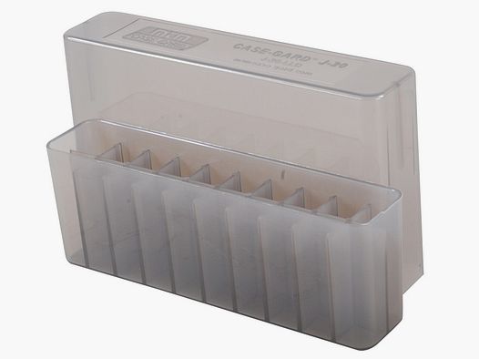 MTM scatola per cartucce J-20-LLD-41 trasparente con coperchio per 20 cartucce 7mm Rem. Mag. - .338 Win. Mag.