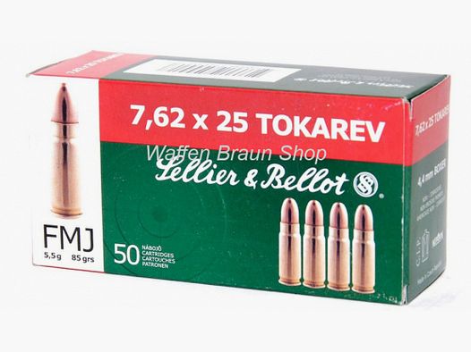 S+B 7,62x25 Tokarev FMJ 85grs. 50St