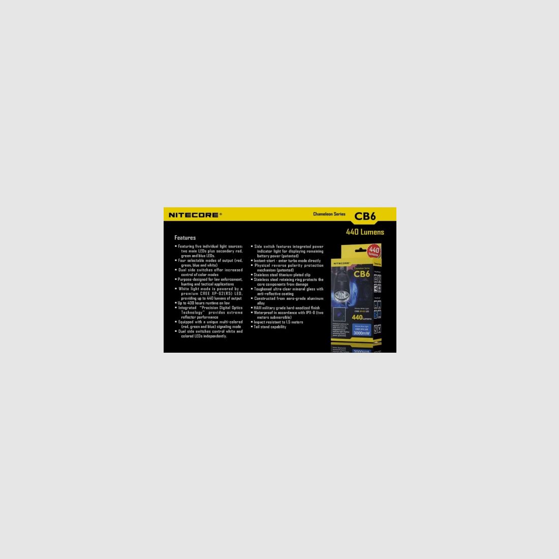 Nitecore CB6 CHAMELEON Blue Flashlight 440 Lumens, image 33 of 33